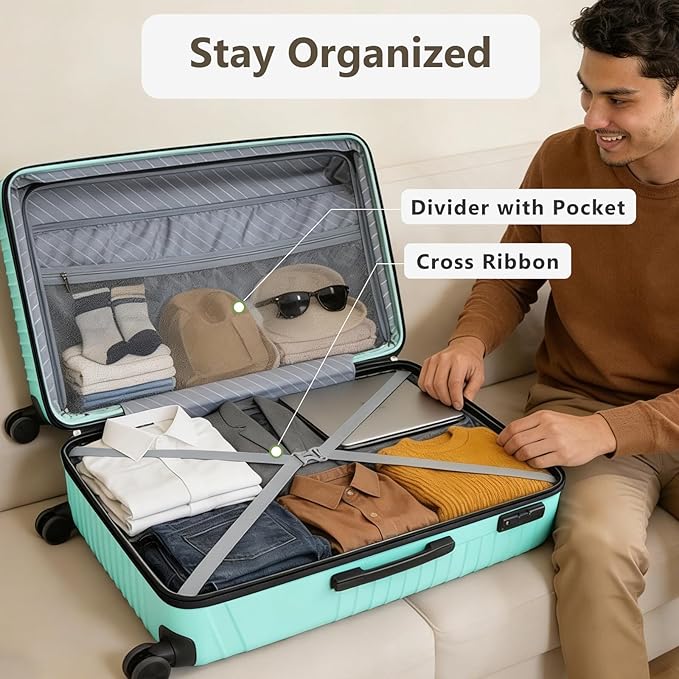 28 Inch Checked Luggage, ABS Hardside Suitcase with Spinner Wheels, TSA Security Lock, Lightweight Large Luggage for Women, Men, Expandable Travel Suitcase for Business, Road Trips & Family Vacations