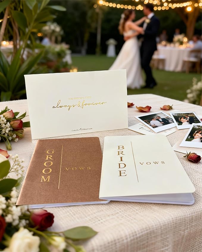 Vow Books for Bride and Groom, His and Hers Vow Books for Wedding-Soft Touch Gold Foil Engraving, Engagement | Wedding Essentials