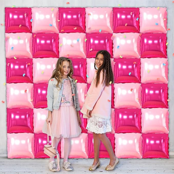 36 Piece XL Hot Pink Square Foil Balloon Wall Screen Double Sided Square Balloon Screen Tunnel Arch Kit Mylar Square Balloons for Baby Shower Graduation Engagement Wedding Birthday Party Decorations