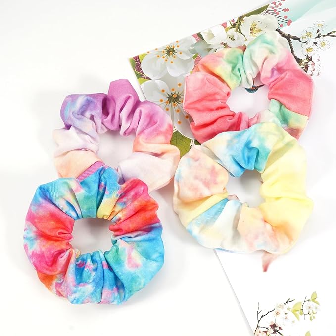 Tie Dye Hair Scrunchies for Women Girls Cute Candy Colors Elastic Hair Ties Ponytail Holder Tie Dye Party Favors Hair Accessories