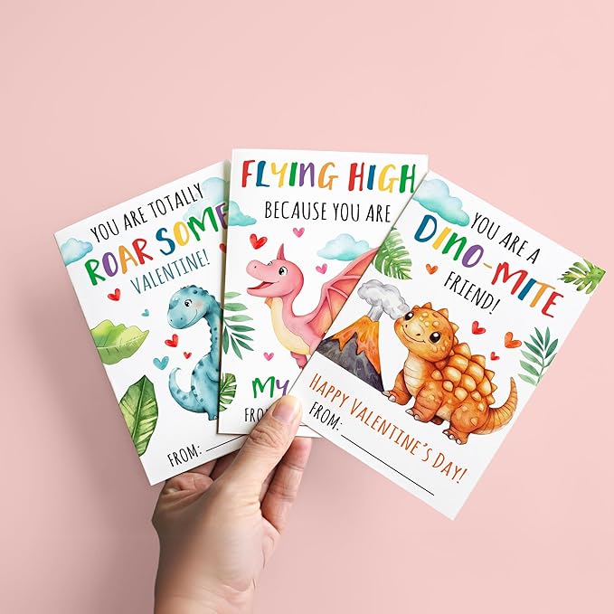 Pawzity 36 Packs Valentines Day Cards for Kids - Dinosaur Valentines Day Card for Kids Classroom School Party Favors, Boys, Girls, Toddlers - 3.2''x 4.7'' Dino Cards Exchange & Envelopes, Stickers