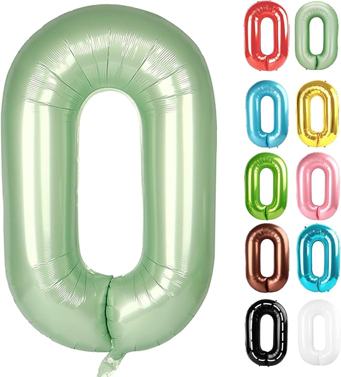 Sage Green Number 0 Balloon 40 Inch, 0 Balloon Numberfor 10th 20th 30th 40th 50th 60th Birthday Decorations, Oliver Green Party Supplies for Men Women