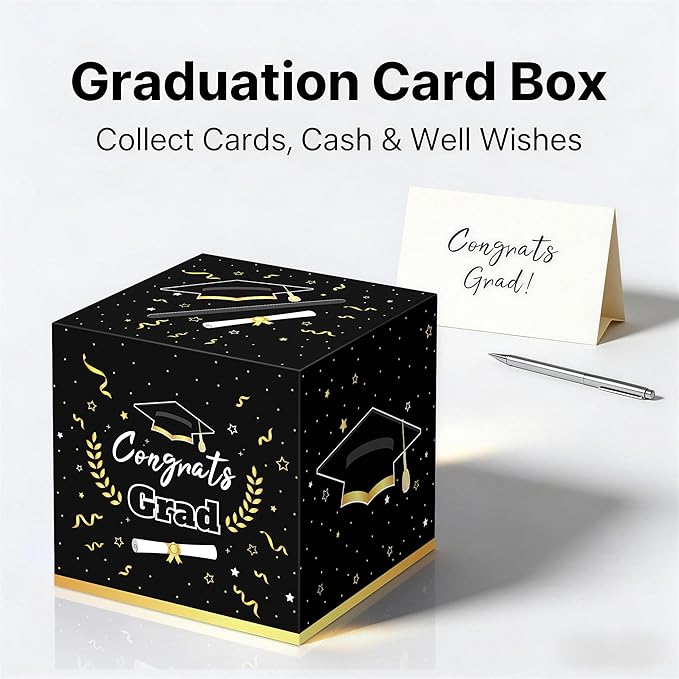 Graduation Decorations 2026 Black Graduation Card Box Graduation Party Decorations,Graduation Box,Congrats Grad Gifts for 2026 Graduation Party Supplies Favors