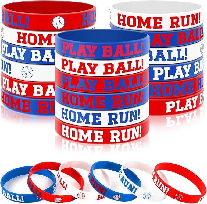 JUNEBRUSHS 42 Pcs Baseball Silicone Wristbands, Baseball Party Favors Rubber Bracelets for Boys Kids Sports Party Supplies Team Goodie Bag Gifts Baseball Team Accessories