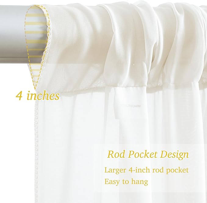 10x10ft Cream White Chiffon Backdrop Curtain with Lights String for Wedding Sheer Tulle Curtain Photo Backdrops Drapes for Baby Shower Birthday Party Home Ceremony Decorations