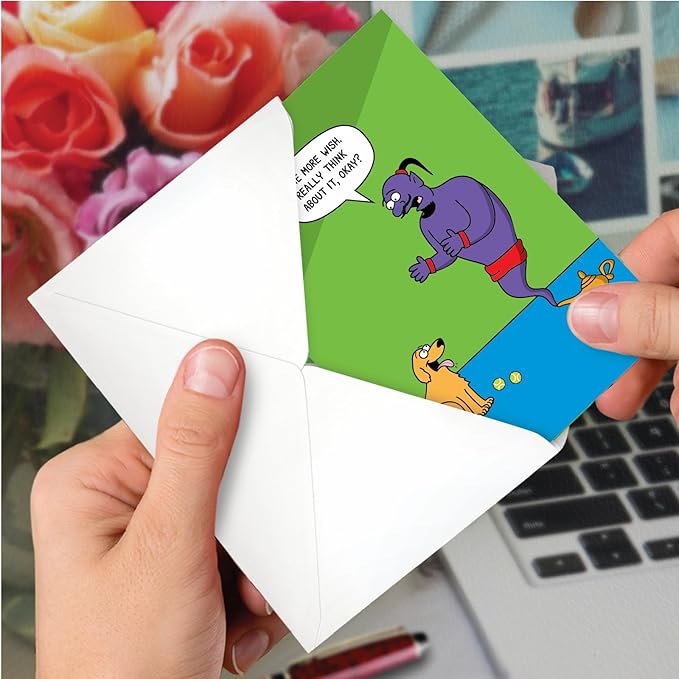 NobleWorks - 1 Funny Animal Card for Birthdays - Pet Cat and Dog Humor, Birthday Notecard with Envelope - Dog Wishes C3673BDG