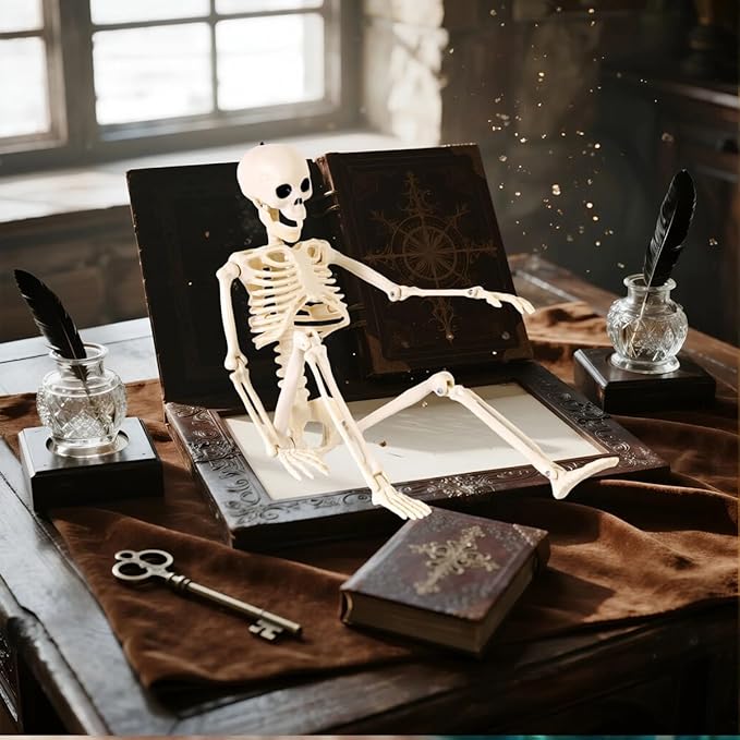 Feir 16" Skeletons Halloween Decorations – 5PCS Posable Full Body Skeletons with Movable Joints, Realistic Props for Outdoor Yard, Haunted House, Party & Indoor Halloween Decor