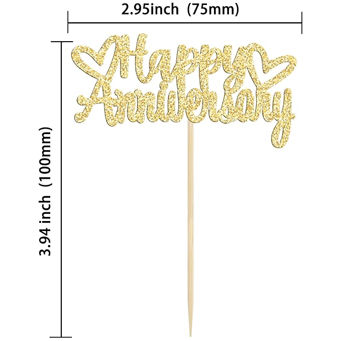 Gyufise 24 Pieces Gold Glitter Happy Anniversary Cupake Toppers Anniversary Party Supplies Cake Decoration Wedding Anniversary Celebration Party Decoration Supplies