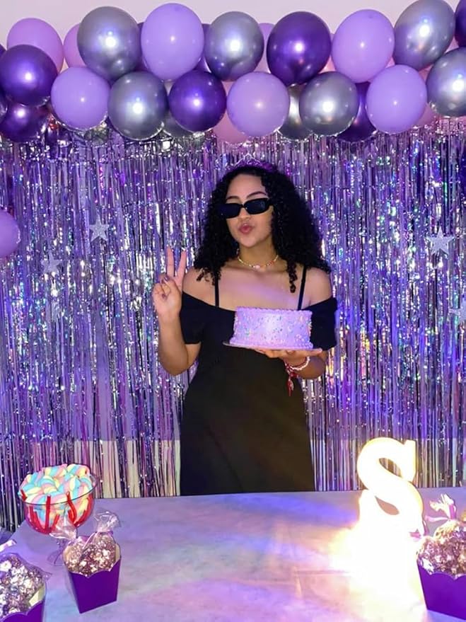 Tinsel Backdrops Curtains Party Decorations, Purple Streamers Birthday Decoration for 30th Women Men, Photo Booth Props for Wedding, 2Pack 3.28X6.56Ft