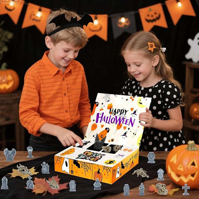 35 PCS Halloween Village Accessories Miniature Tombstone Crow Animal Skull Figurines Halloween Village Trees Spooky Town Set for Mini Graveyard Scene Decor