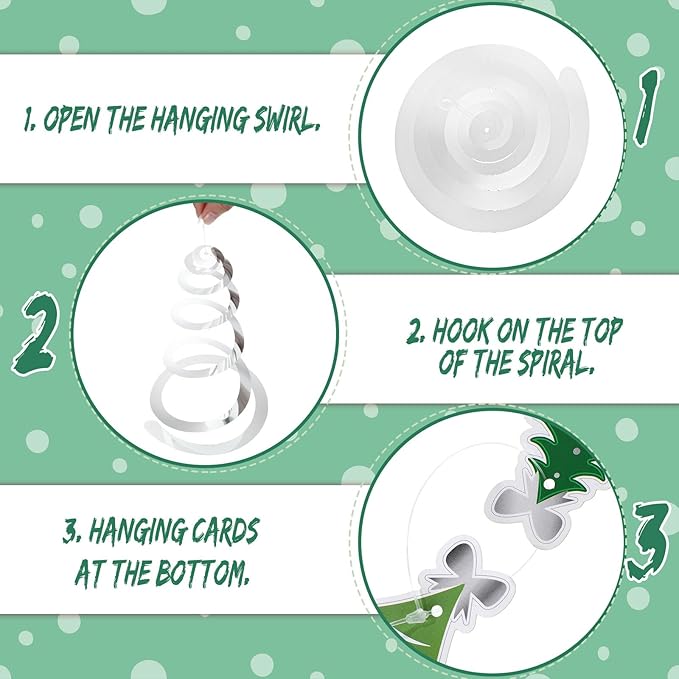 Colarr 50 Pack Green Christmas Hanging Swirls Decorations Christmas Tree Foil Ceiling Swirls Spiral Streamers Ornaments for Classroom Office Home Xmas Holiday Winter Party Supplies