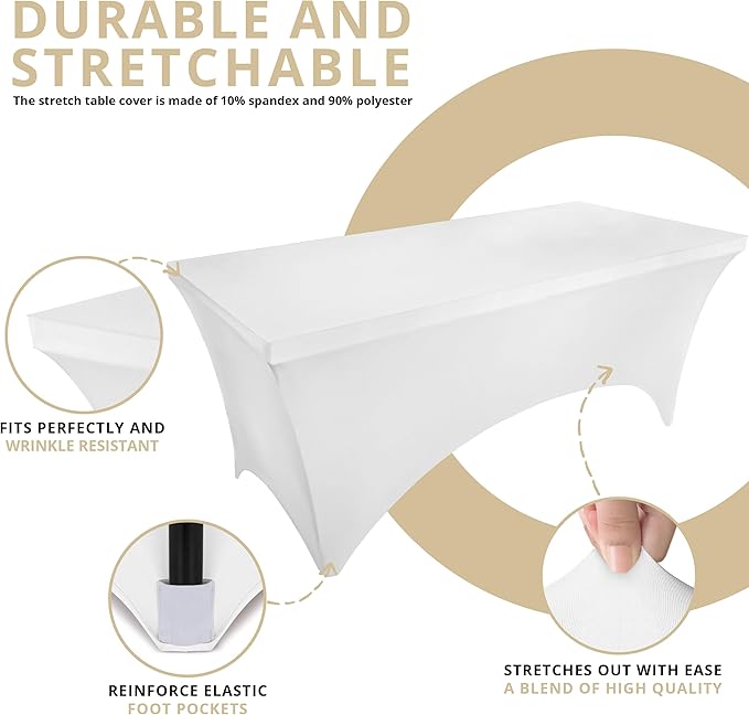 Utopia Kitchen Spandex Tablecloth 2 Pack [4FT, White] Tight, Fitted, Washable and Wrinkle Resistant Stretch Table Cloth Rectangle Cover for Trade Show, Weddings & Parties [48Lx30Wx30H Inch]