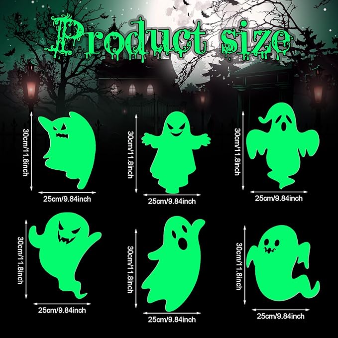 6 Pcs Halloween Yard Stake Glow in The Dark Ghost Lawn Stakes with Green Fluorescent Layer - Scary Lawn Decorations for Outdoor Garden Patio Yard