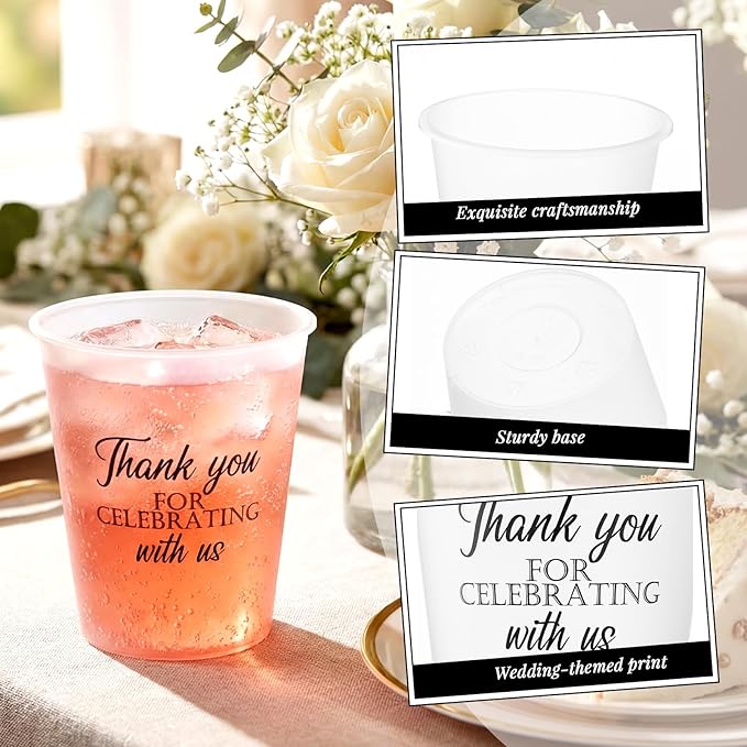 Yungyan 100 Pcs Wedding Frosted Plastic Cups Bulk 12 oz Clear Wedding Cups for Reception Disposable Cheer to Love Bridal Shower Bachelorette Party Supplies