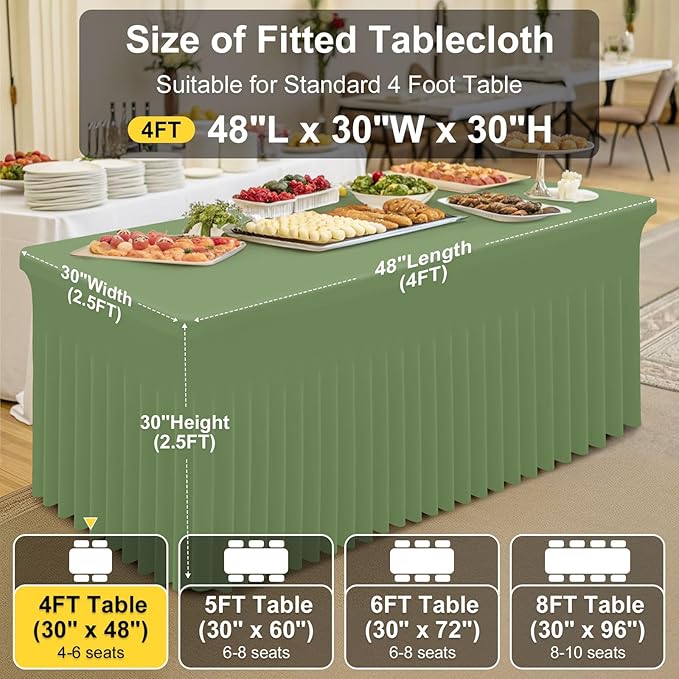 Smiry Spandex Tablecloth, Elastic Fitted Stretch Tablecloth for 4FT Rectangle Tables, Waterproof Washable Table Cover Skirt for Outdoor, Wedding, Banquet & Parties (Sage Green, 48Lx30Wx30H Inch)