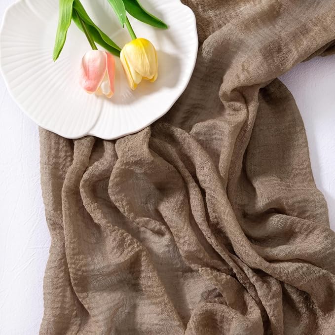 Socomi Nude Cheesecloth Table Runner Easter Spring Gauze 120 Inch Rustic Boho Cheese Cloth Runner for Wedding Party Baby Bridal Shower Centerpiece Decoration Holiday Home Decorations
