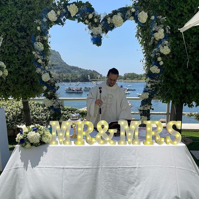 LED Mr & Mrs Light Sign for Wedding Table - Perfect for Photo Props, Anniversary, Valentine's Day Decor