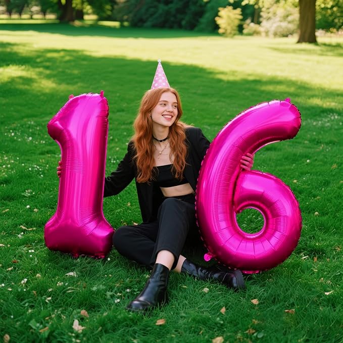 Rose Red Large 6 Number Balloons 40 Inch Big Foil Helium Hot Pink Number Balloons 6 Jumbo Happy 6 16 26 Mylar Birthday Party Decorations for Girl Anniversary Party Supplies