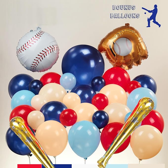 Baseball Balloon garland kit 170pcs Navy Blue Red White and Diy large Starburst Baseball bat glove balloons fot Sport theme Party Rookie Year 1st Birthday decorations