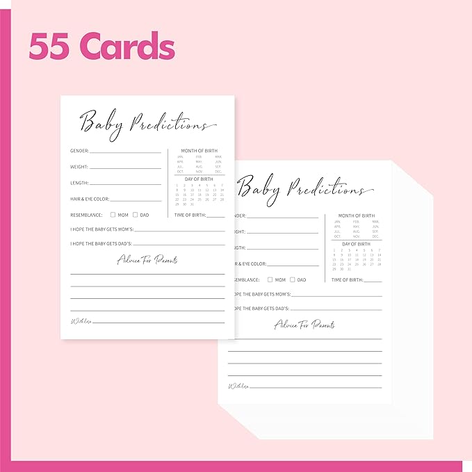 55PCS Baby Predictions and Advice Cards, Double Sided Baby Shower Decorations Cards Wishes to baby for Parents (White)