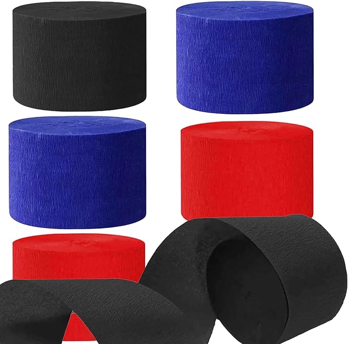 We Moment Black Blue and Red Paper Streamers Party Streamer 1.8 Inch Widening 6 Rolls,Black Blue Red Party Decorations Streamer 82 feet per roll for Birthday Decorations