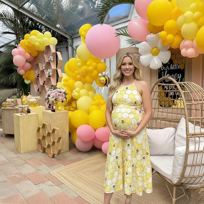 Spring Bee Balloons Garland Arch Kit Yellow white pastel pink green balloons with bee daisy balloonsfor What Will it Bee Gender Reveal Baby Shower Honey Bee Birthday decorations