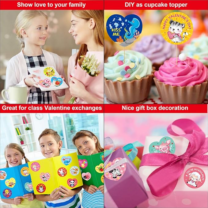 Fancy Land 600 Valentines Sticker for Kids Heart Animal Sticker for Valentine’s Day Party Decoration
