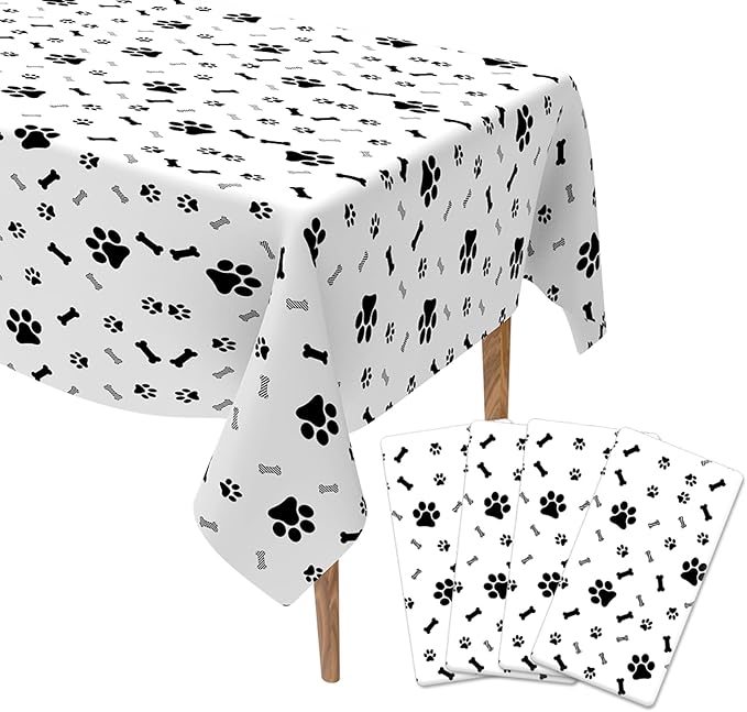 Paw Print Tablecloth, 4 Pack 54 x 108 Inches, Disposable Plastic Rectangle Dog Table Cloth Cover, Puppy Dog Themed Birthday Party Favors Decorations, Supplies, Pawty Table Decor