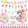 3rd Happy Birthday Decorations for Girls- third pink birthday decorations, ice cream birthday party decor With Donut Banner Sweet Cake Topper 3rd Foil Balloon For Three Donut Themed Party