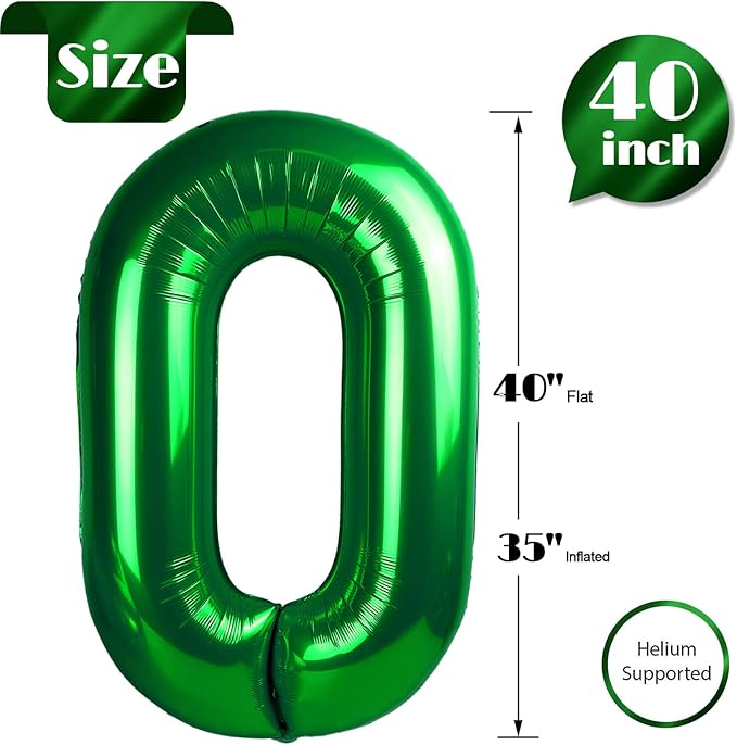 Green Number 0 Balloon 40 Inch, 0 Balloon Numberfor 10th 20th 30th 40th 50th 60th Birthday Decorations, Green Party Supplies for Men Women