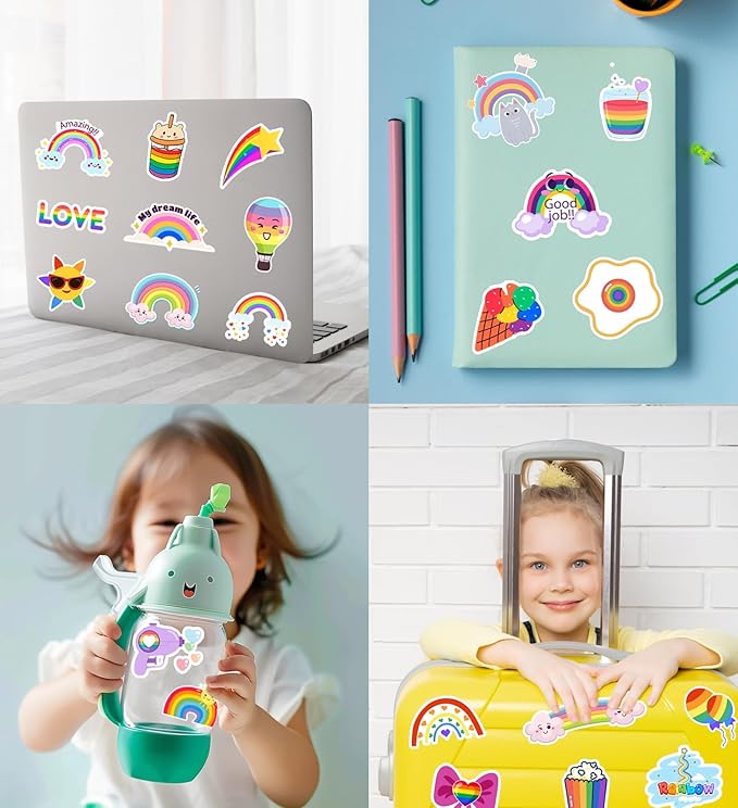 Stickers for Kids,100 PCS Stickers Pack,Rainbow Sticker,Cute Colorful Waterproof Vinyl Art Sticker.Stickers for Water Bottles,Skateboards and Notebooks,Sticker for Teens Girls Kids
