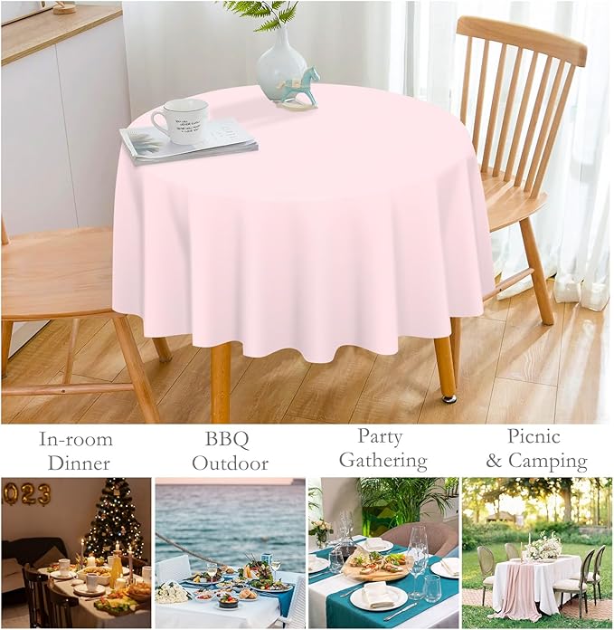 Mulbozy 12 Pack Pink Round Tablecloth, 84 Inches Plastic Table Cover, Premium Disposable Round Party Tablecloth for Restaurant Dinners, Wedding, Grad Party, Baby Shower, Outdoor Camping