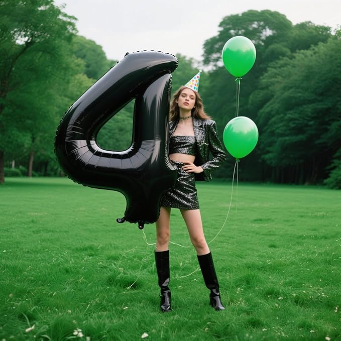 40 Inch Black Number 4 Balloon Number 4 Balloon 40 Inch, 4th 14th 24th Birthday Party Decorations for Boy or Girl Huge Mylar Anniversary Party Supplies