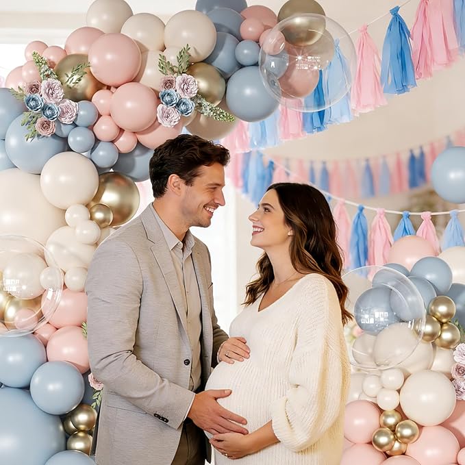 Gender Reveal Balloon Garland Arch Kit, 126Pcs Pink Blue Sand White Gold Balloons for Boy or Girl Gender Reveal Decorations Baby Shower Boho Bachelorette Wedding Birthday Party Supplies