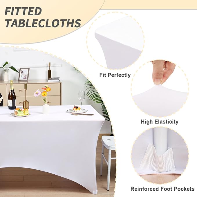 Fixwal 12 Pack White Spandex Rectangular Table Covers, 72"L x 30"W x 30"H, Wedding, Banquet, Party, Events