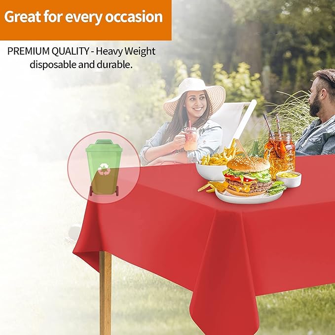 Orange Disposable Plastic Tablecloth for Rectangle Tables (48 Pack) Premium Decorative Table Cloths for Parties, Events & Weddings, Indoors & Outdoors, 54 x 108 inches