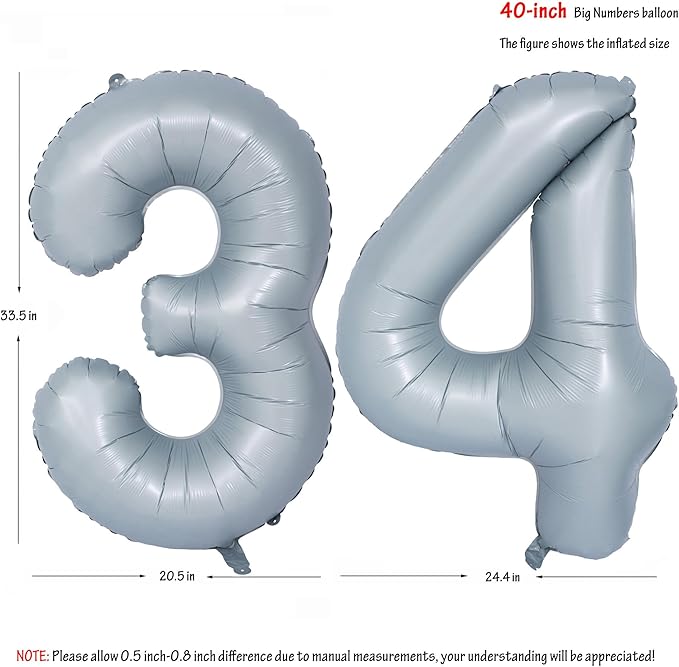 40 In Matte gray Number Balloons Helium Foil Mylar Balloon Birthday Party banquet Decoration 34