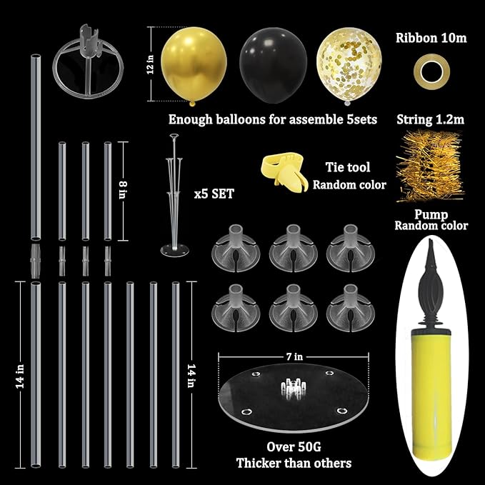 Black and Gold Balloon Stand Centerpiece Table Decorations Black and Gold Party Decorations for Birthday Wedding Retirement Anniversary Father's Day New Years Graduation 2026 (Black gold set5)