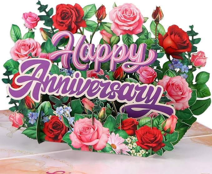 FaCraft Anniversary Card for Couple - 3D Pop Up Music & Light Valentines Wedding Anniversary Card Gifts with Envelope, Blank Insert and Seal, for Spouse Husband Wife Him Her (Flowers)