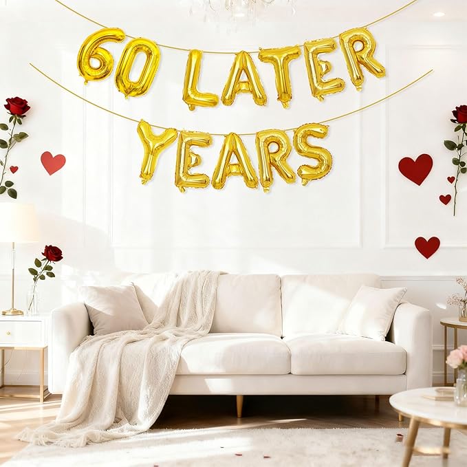 Gold 60 Years Later Letter Balloons 16in Balloon Foil Letter Decorations Party Decor Gold Letter Balloons 60 Years Later Party Supplies