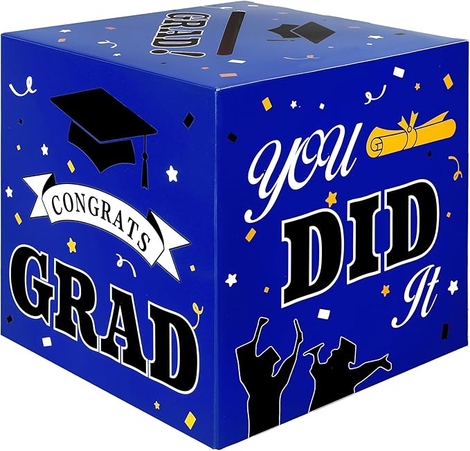 Graduation Card Box, 2025 Graduation Party Decorations, Graduation Box, Graduation Card Holder Foldable Congrats Grad Card Gift Box Class of 2025 for Graduation Party Supplies Party Favors Blue