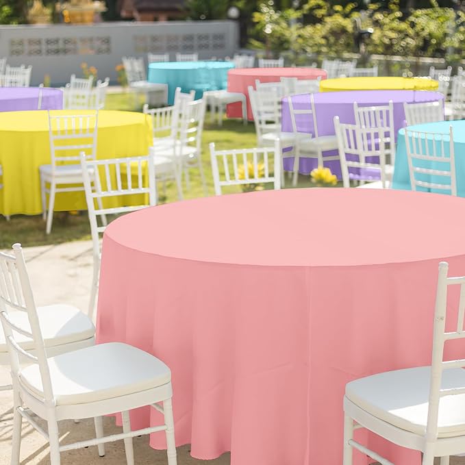 4Pcs 84 Inch Round Pastel Tablecloths, Mix Color Plastic Tablecloth Disposable Round Table Covers for Baby Shower,Bridal,Wedding,Easter,Birthday and Ice Cream Party Decorations