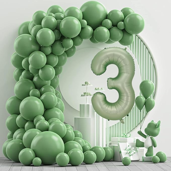 Number 3 Balloon, Large number balloons 40 inch, 3rd Birthday Party Decorations Third Birthday Sign Decor, Sage Green