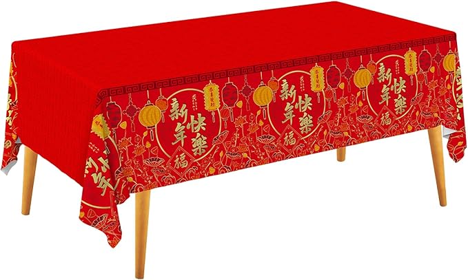Gatherfun Chinese New Year Party Supplies Set: Lunar New Year Party Decorations with 2 Pack of 54X108inch Plastic Tablecloths - for Decorations