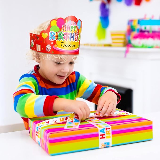 Yunsailing 36 Pcs Happy Birthday Crowns for Kids Paper Birthday Hat Crowns for Classroom Gifts Kids' Party(Colorful)