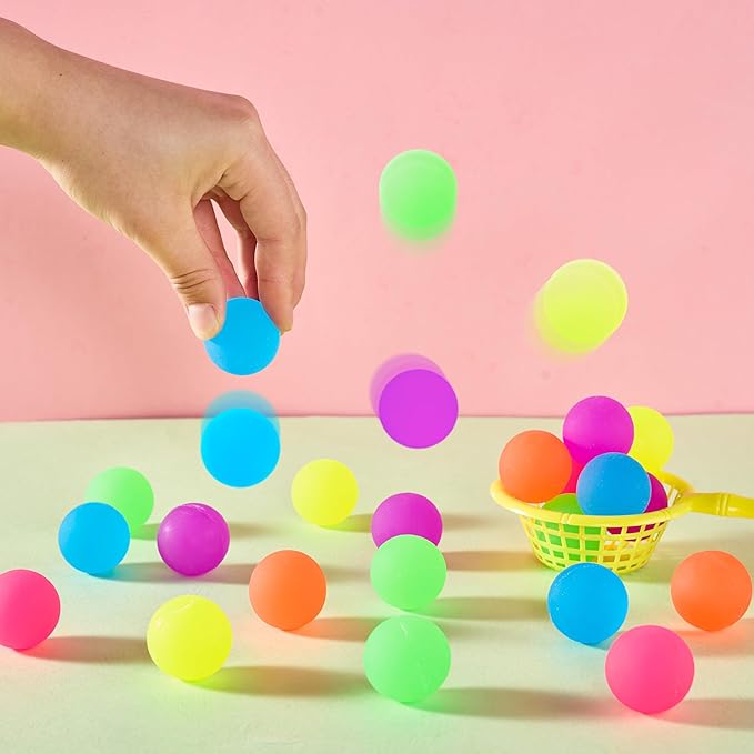 JOYIN 24 PCS Multi Neon Style Bouncy Balls, 6 Colors 32mm Assorted Bouncy Balls Bulk with Storage Bag, Bounce Toys for Kids Party Favors Birthdays Gifts Goodie Bags Stuffers Carnival Prizes