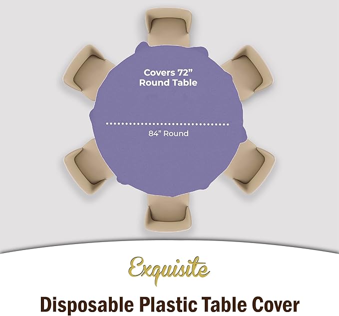 Exquisite Party Solids 6-Pack Premium Plastic Tablecloth 84in. Round Plastic Table Cover - Lavender