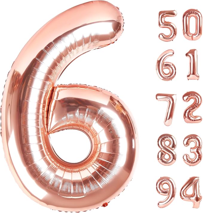 Rose Gold 6 Balloon, Number Balloons 40 Inch, 6th Balloons for Birthday Decorations, Rose Gold Party Supplies 6 Birthday Balloon, Number 6 Balloon