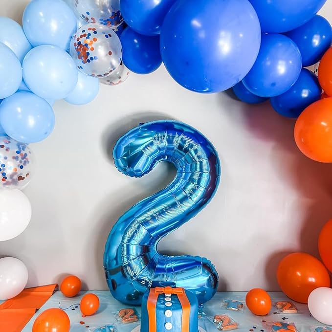 40 Inch Blue Number Balloon 2, Large Number Foil Balloons Mylar for Girl Boy Birthday Party Celebration Decorations Supplies, Digital Balloons for Wedding Anniversary Events Decorations