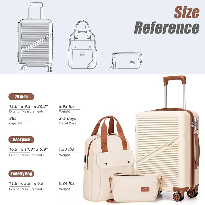 Cosbarn Carry On Luggage 22x14x9 Airline Approved, 20 Inch Carry on Suitcases with Wheels, ABS Lightweight Carry-on Luggage, Travel Suitcase Set with Wheels and TSA Lock